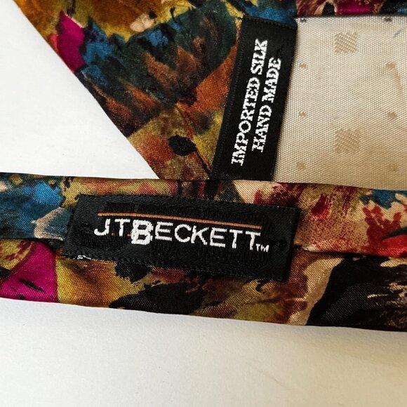 J.T. Beckett Tie Abstract Design Gold Blue Gray Pink Silk Neck tie Vintage ‘80s - Picture 4 of 6